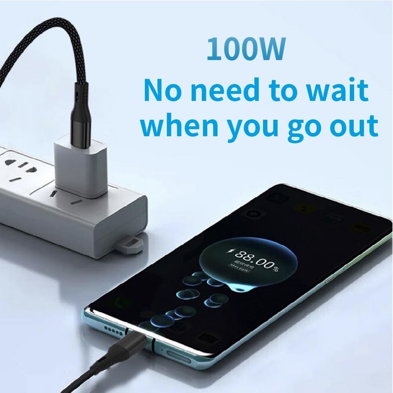 100W PD 5A QC 4.0 Fast Charging USB C Cable Type C to C Data Sync Cord 3.3ft gallery