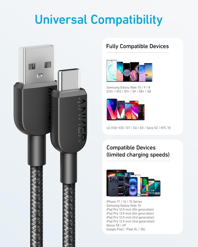Anker USB A to C Cable, Charger Cord (2 Pack, 6FT), for iPhone 6ft, Black gallery
