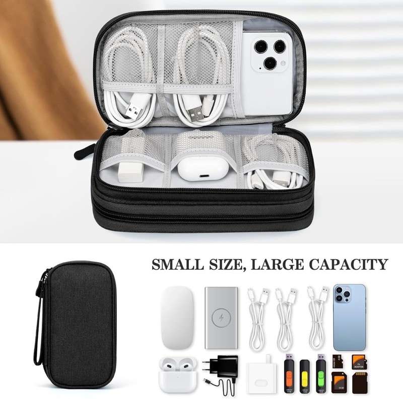 Travel Cable Organizer Pouch Waterproof Double Layer Storage for Cords & Phones gallery