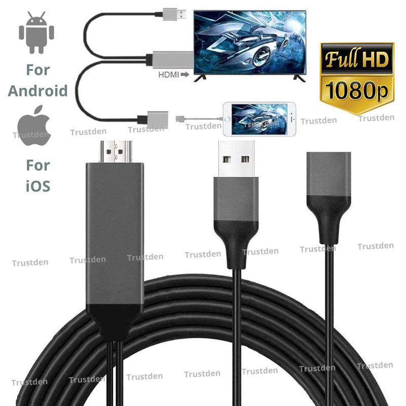 HDMI Mirroring Cable Phone to TV AV USB Adapter For iPhone iPad Android Samsung