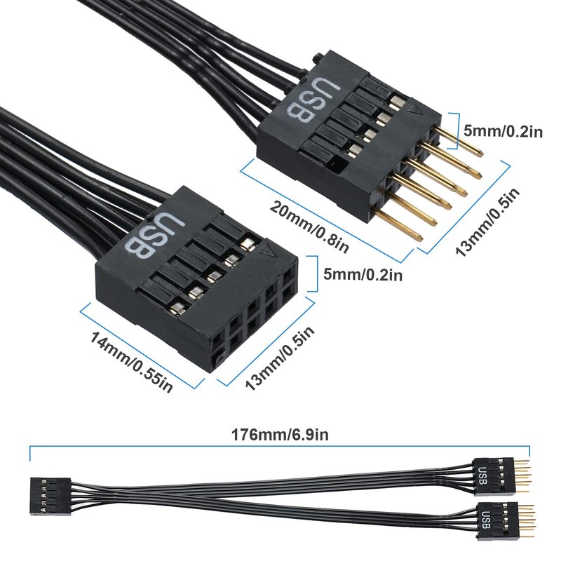 MZHOU Dual USB 2.0 Header Splitter - 9-Pin Motherboard Male to Dual 9-Pin Fem... gallery