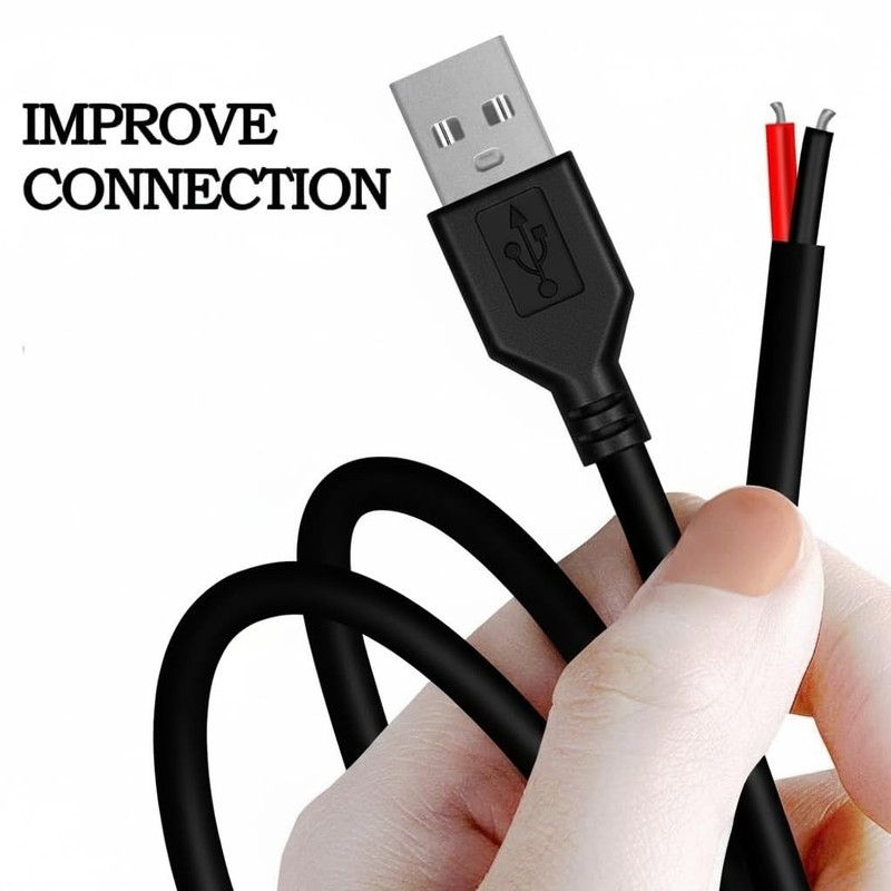 2 PCS 3.28FT Black 24AWG USB 2.0 Male 2 Pin Bare Wire Pigtail Cable 5V 2A gallery
