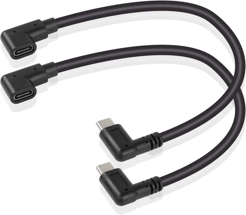 USB C Extension Cable, Right Angle Male to Female, 0.3m, Black, Supports PD60…