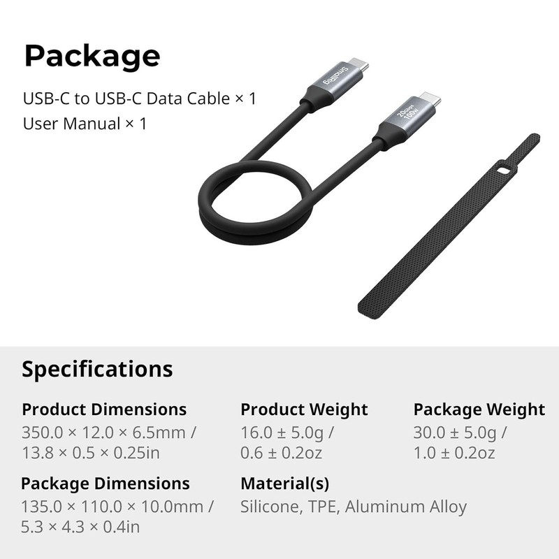 SmallRig USB C to USB C Data Cable 1.15ft/ 35cm/ 13.8" for iPhone / Camera 4788 gallery