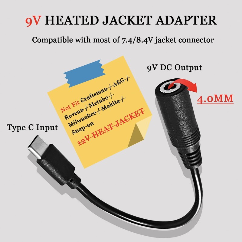 9V Heated Jacket Battery Charger Cable for 7.4V 8.4V Heated Jacket Hoodies Ve... gallery
