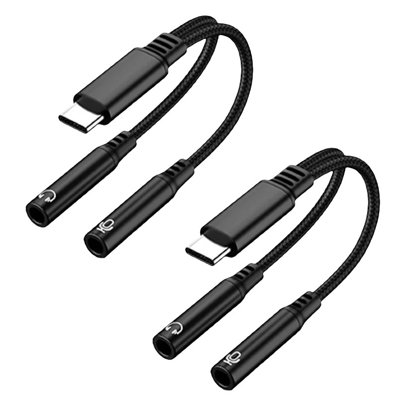 USB-C to 3.5mm Aux Audio Headphone and Microphone Splitter Earphone Cord Connect