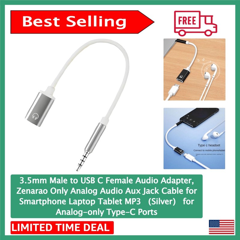 Versatile 3.5mm to USB C Adapter – Connect Headphones to Laptops and Smartphones