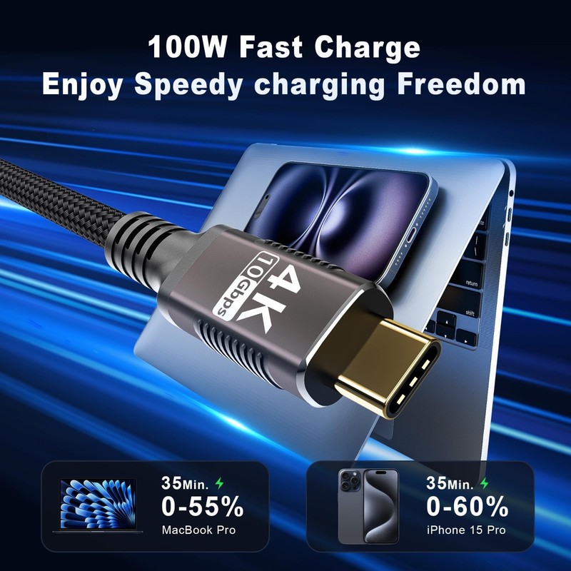 16FT USB C Cable 10Gbps Data Transfer, 4K Video Output, Fast Charging Type-C Cor gallery