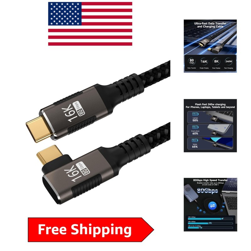 Nylon Braided 3.3FT USB-C Cable – 240W Power & 80Gbps Speed for Thunderbolt