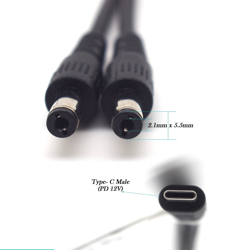 12V USB-C to DC 5.5mm x 2.1mm Power Charging Cord Dual DC5521 Male Cable lot gallery