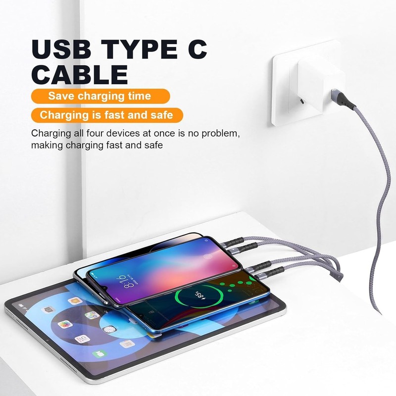 Multi USB C Fast Charging Cable 4FT 2 Pack 4 in 1 Type C Splitter iPhone iPad gallery