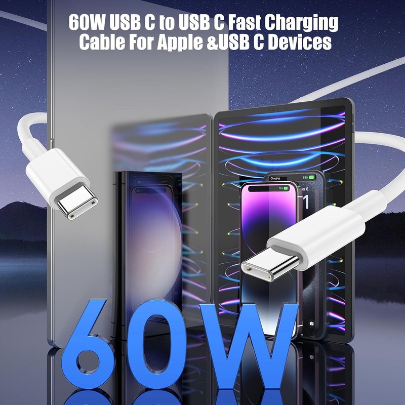 For iPhone 17 16 Pro Max Samsung 60W USB-C to USB C Cable Fast Charger Cord Lot gallery