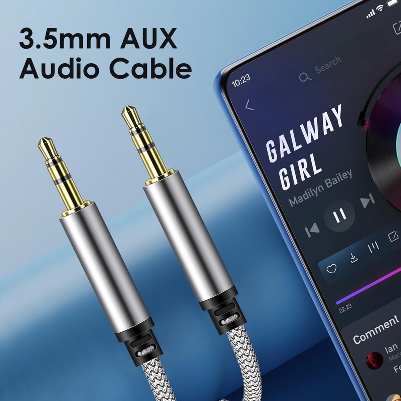 3.5mm Audio Aux Cable - 2 Pack 1.5ft Nylon Braided Hi-Fi Stereo Audio TRS Cab... gallery
