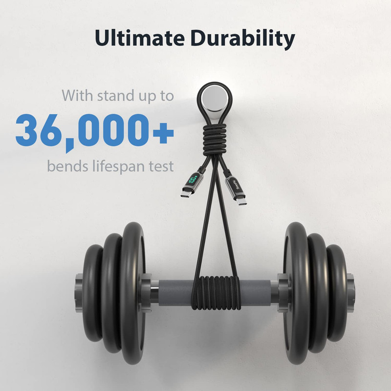 SOOPII 100W 4Ft USB C to USB C Cable Fast Charge, Nylon Braided Cable with LED D gallery