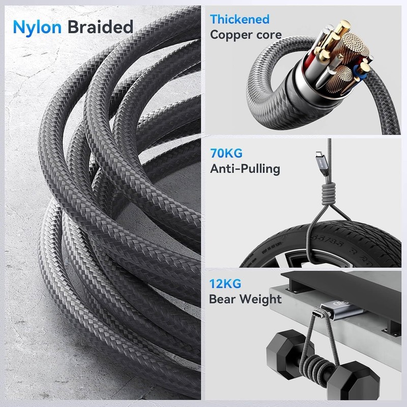 Durable 15FT USB C Braided Cable - 20Gbps Data & Fast Charging for All Devices gallery