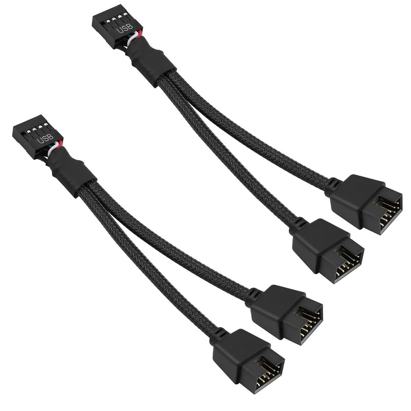 2 PCS USB 2.0 9Pin Female to Dual 9Pin Male Extension Splitter Cable