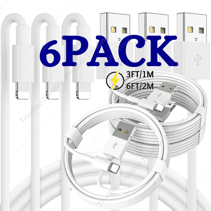 6Pack Lot USB Charge Cable 3/6Ft For Apple iPhone 14 13 12 11 8 6 Charging Cord