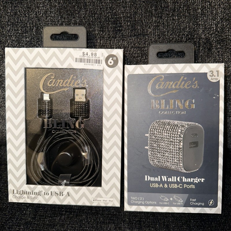 Candie’s Bling Collection Rhinestone Wall Charger & 6ft Cable Black Cellphone