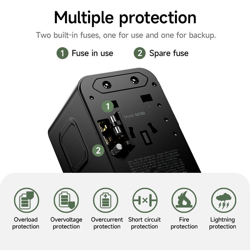 Hoco Travel Adapter 100W GaN with Fast Charging 4 Port Type-C and USB-A - Black gallery