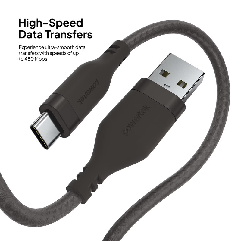 Powertek USB-A to USB-C (Type-C) Charging Cable, Carbon Design Texture, 6 Ft, Gr gallery