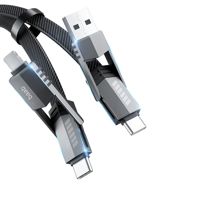 USB C Cable, [Baab Series] 4 in 1 100W USB C to USB C Cable 5ft Flat Nylon Braid