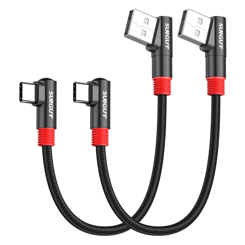 SUNGUY 6 Inch Right Angle USB C to USB A Cable 2 Pack 3A Fast Charging