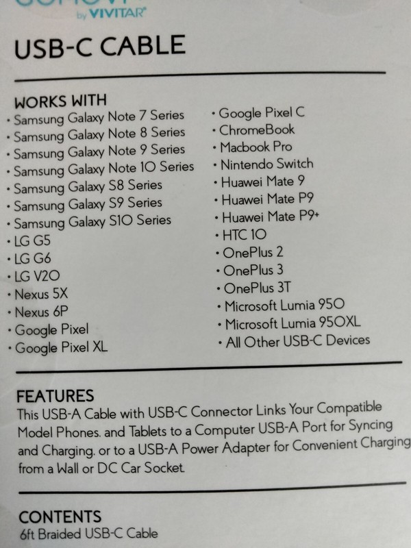 Gomovi by Vivitar USB-C 6 Foot Cable New For android phone etc. gallery