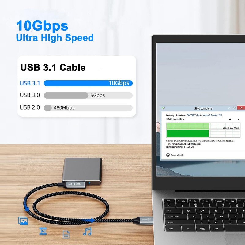 1.5ft 90 Degree USB C Cable 100W 4K 10Gbps PD 20V 5A Nylon Braided gallery