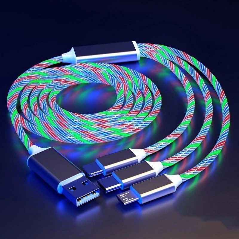 LED 3 in 1 Fast Charging Cable USB Type C Charger Cord for iPhone Samsung gallery