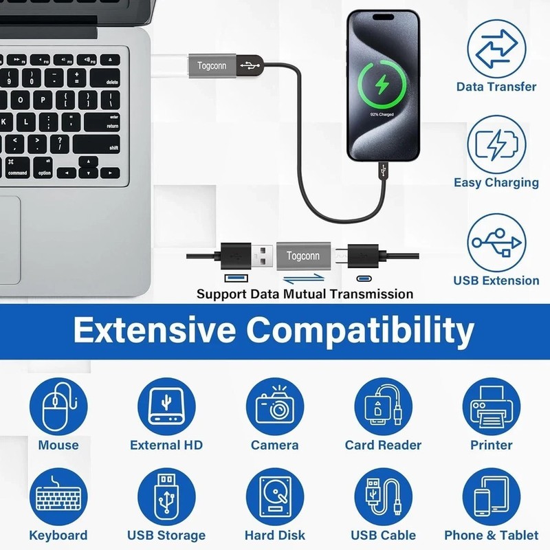 USB to USB C Adapter 2 Pack, Bi-Directional USB Type-C (Female) to USB Type-A (F gallery