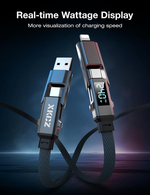 4 in 1 USB C Cable with Wattage Display, 240W Flat Nylon Braided Multi Charge... gallery