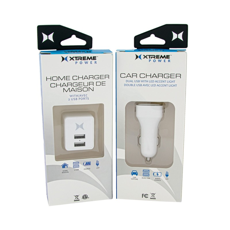 Xtreme Power Home Charger and Car Charger in White