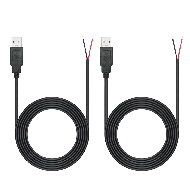 2 PCS 6 FT USB A Male Plug 2 Pin Bare Wire Pigtail Open End Power Cable DIY