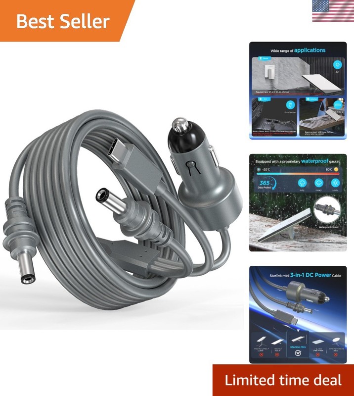 3 in 1 Starlink Mini Cable 33FT/ 10M | High-Speed USB C/Car Charger/DC to DC …