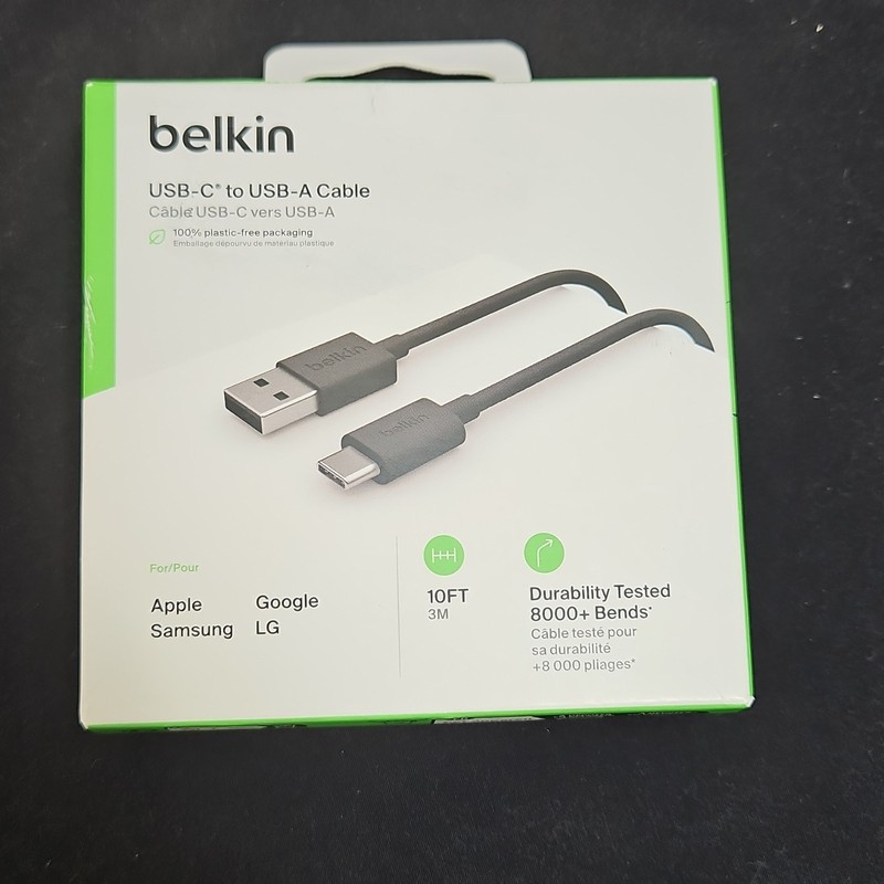 Belkin USB-C to USB-A Charging Cable 10FT 3M Heavy Duty Cord Black White New