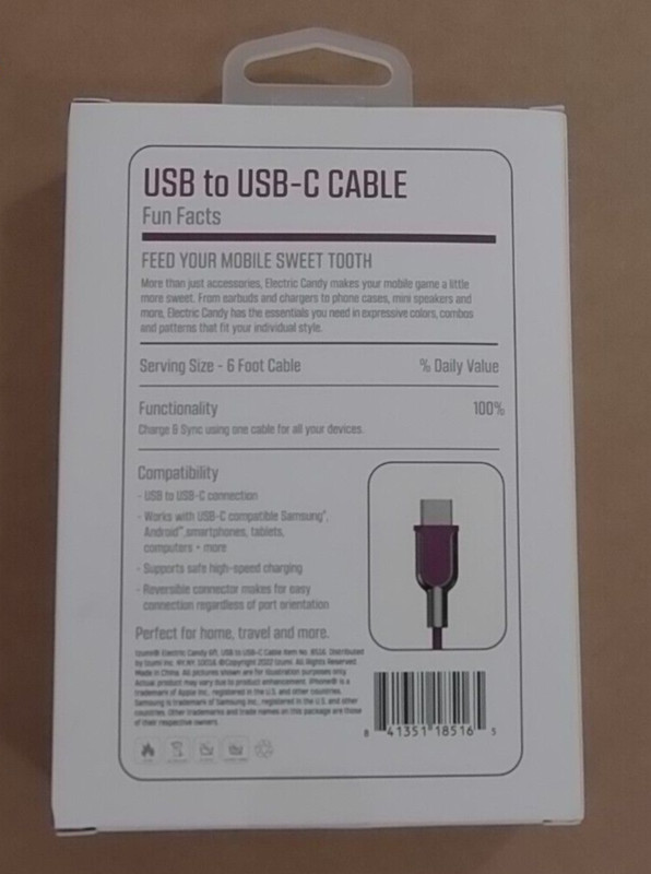 Electric Candy USB to USB-C Charging Cable. Compatible with: iPhone XS Max, XS, gallery