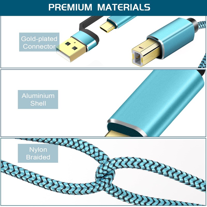 25ft Printer Cable, 2-in-1 USB & USB A to USB B Cord, High Speed Nylon Braide... gallery