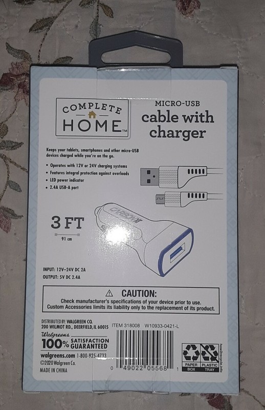 Complete Home Micro Car USB Cable With Charger New! 3 Foot 318008 For Android gallery