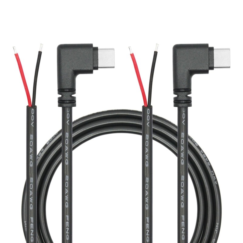 USB C to 2 Pin Bare Wire Open End Power Cord 3FT 90 Degree 20AWG 2 PCS