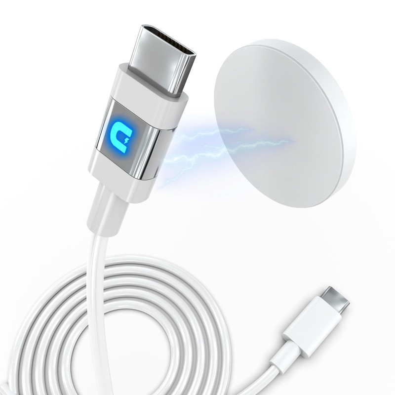 10ft USB-C to USB-C Cable with Magnetic Tip, Magnetic Cord Holder & Blue Nigh…