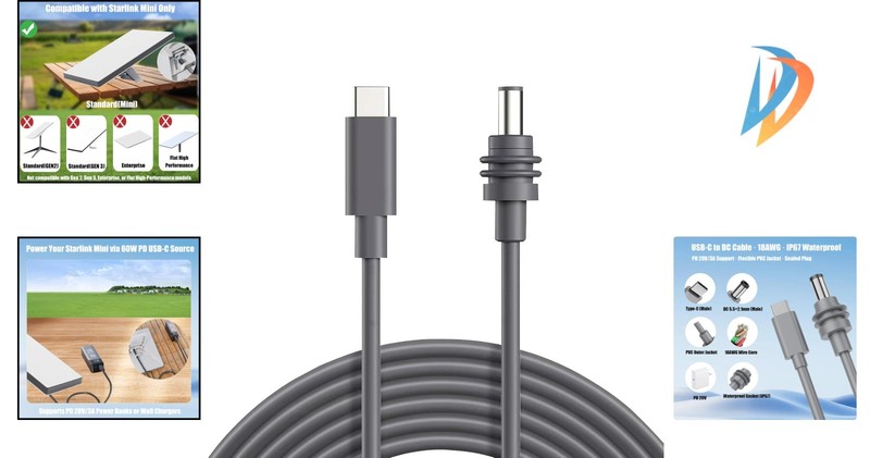 Starlink Mini USB-C to DC Cable - Compact 3.28FT Length with Weatherproof Design gallery