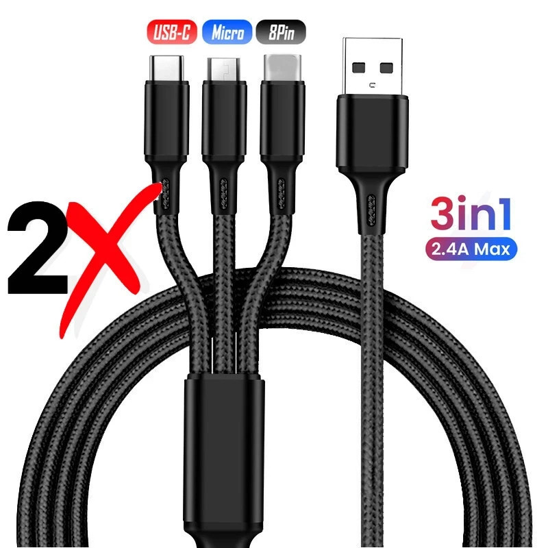 2 Pack 3 in 1 USB Charging Universal Multi Function Cell Phone Charger Cord gallery