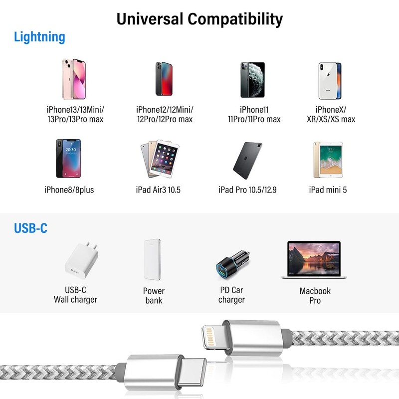 USB C to Light ning Cable 3Pack 6 FT Apple MFi Certified iPhone Fast Charger Typ gallery