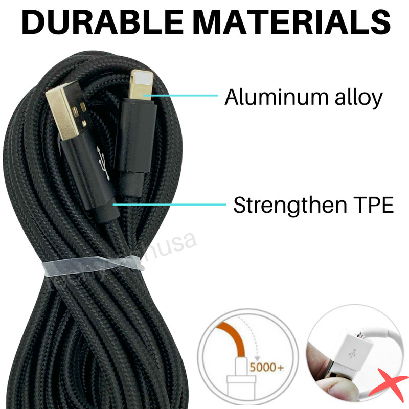 10Ft USB Fast Charge Cable For iPhone 12 11 XR 8 7 6 5 Heavy Duty Charging Cord gallery