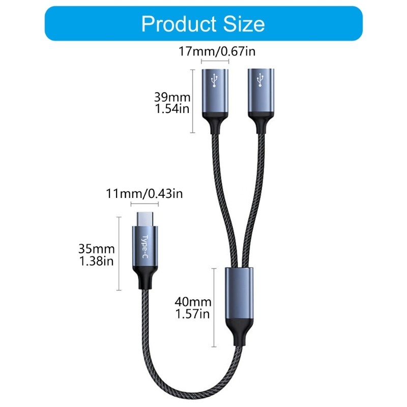 USB C Expander Cable 2/3 Port Aluminum Adapter Data Sync For Keyboards Printers gallery