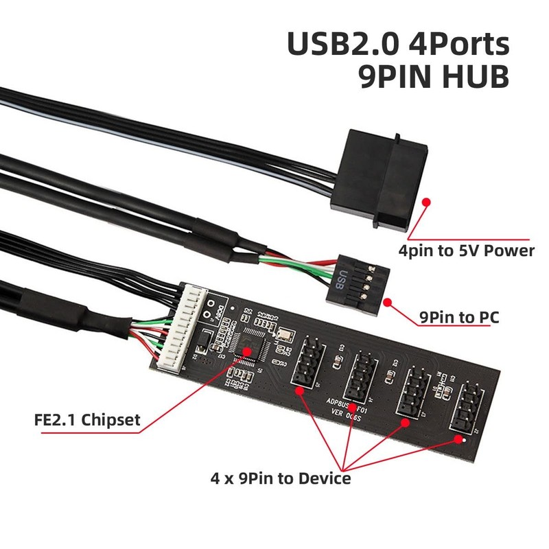 USB2.0 Motherboard Cable 9pin 10pin USB 2.0 Header 1 to 4 Female with IDE Pow... gallery