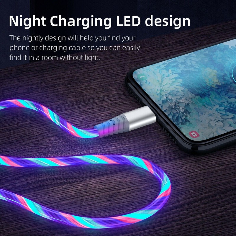 3FT LED flowing Light Up Charging Cable For Samsung S24 S25 iPhone 13 14 gallery