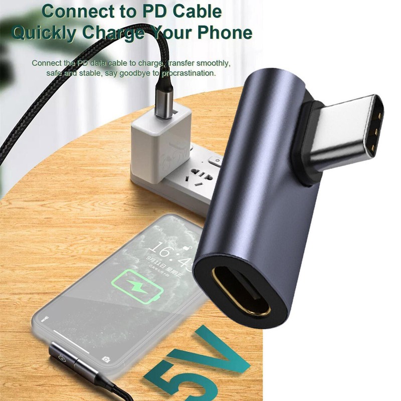 90 Degree USB-C Male to USB-C Female Adapter Data Right Angled Converter 10GPS gallery