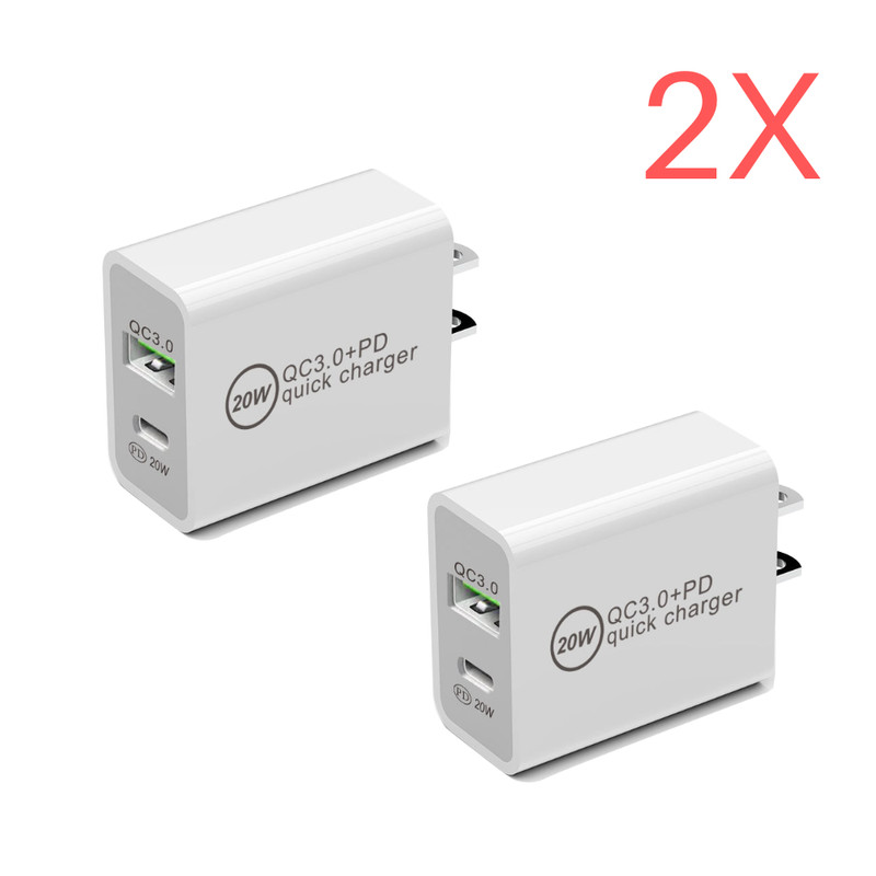 2X For Android Samsung TypeC Cable QC3.0 PD 20W Fast Charger Power Adapter Block