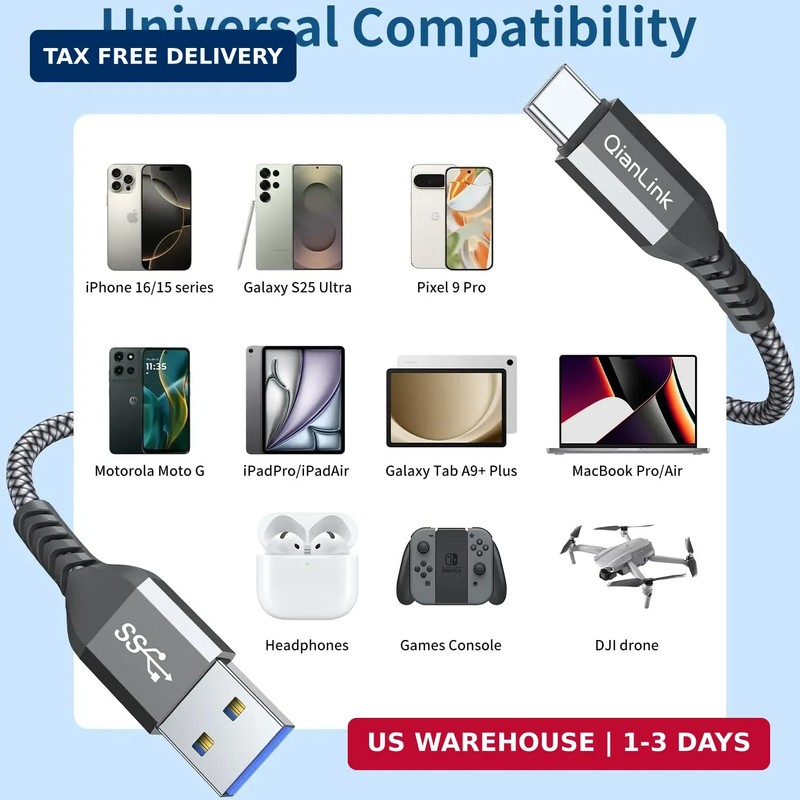 Android Auto USB Cable 1.5FT, Car Carplay 3A Fast Charging USB C Cord, 10Gbps Da gallery